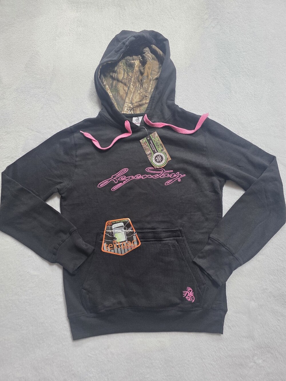Legendary Whitetails NWT Black Pink Camo Hoodie TechPac Pocket Small